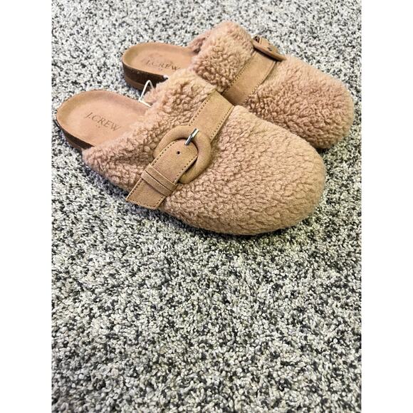 J.Crew Buckle Sherpa Clogs Mules Women’s 6 NEW WITH TAGS Tan/Beige Cozy Winter - Picture 3 of 8